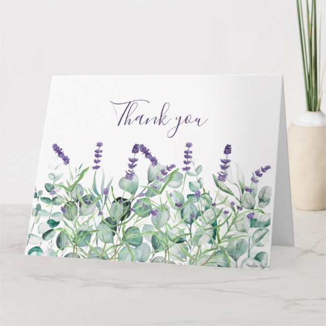 Tarjeta De Agradecimiento Lavender Eucalyptus Boda Floral Gracias (Anverso)