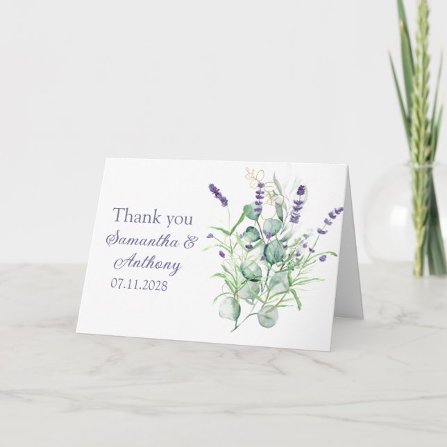 Tarjeta De Agradecimiento Lavender Eucalyptus Watercolor Herbs Boda (Anverso)