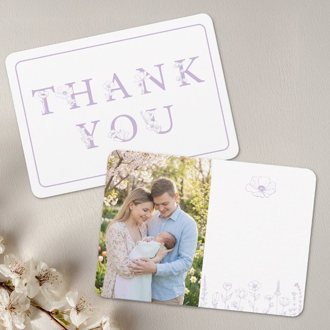 Tarjeta De Agradecimiento Lavender Floral Baby Shower Photo (Thank you photo card)