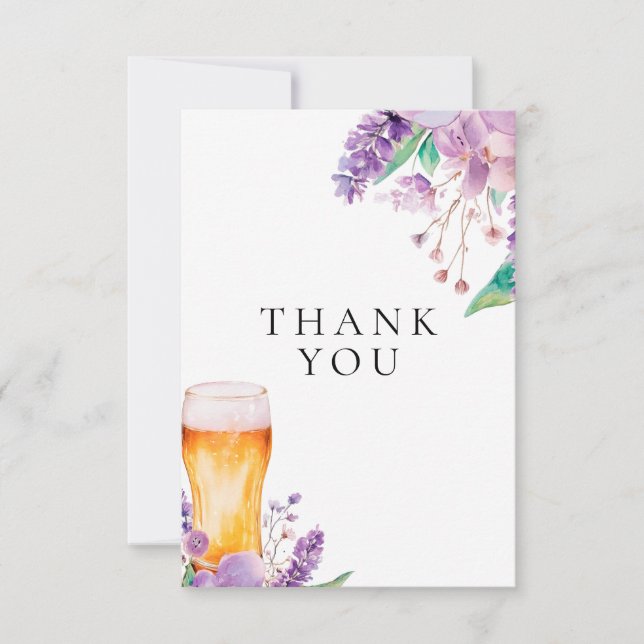 Tarjeta De Agradecimiento Lavender Floral Beer Bridal Shower (Anverso)