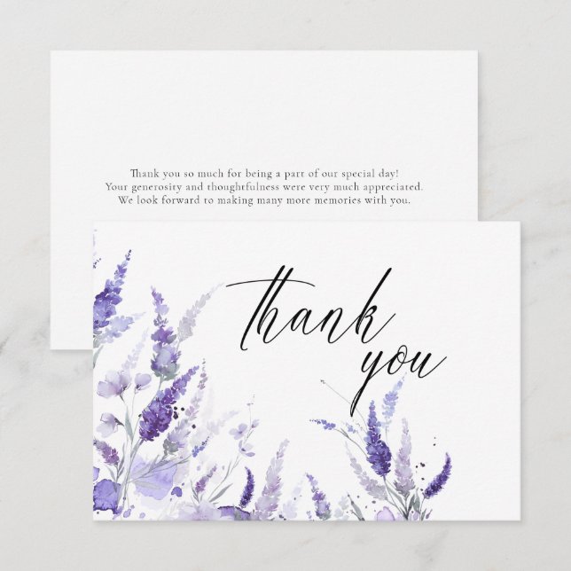 Tarjeta De Agradecimiento Lavender Floral Boda de Lilac Mauve Botánico (Anverso / Reverso)