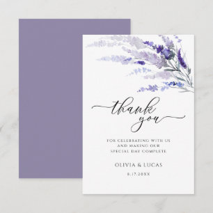 Tarjeta De Agradecimiento Lavender Floral Botánica Flor silvestre Lilac Boda