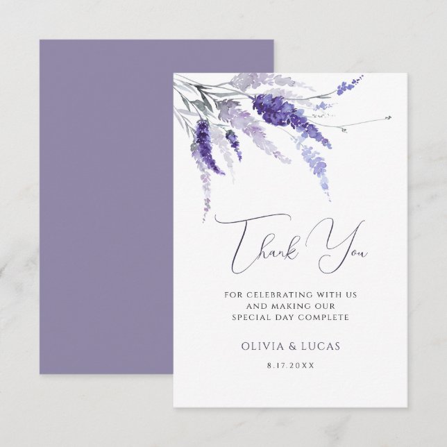 Tarjeta De Agradecimiento Lavender Floral Botánica Flores Silvestres Boho Bo (Anverso / Reverso)