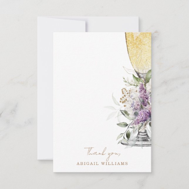 Tarjeta De Agradecimiento Lavender Floral Champagne Shower Mensaje Gracias (Anverso)