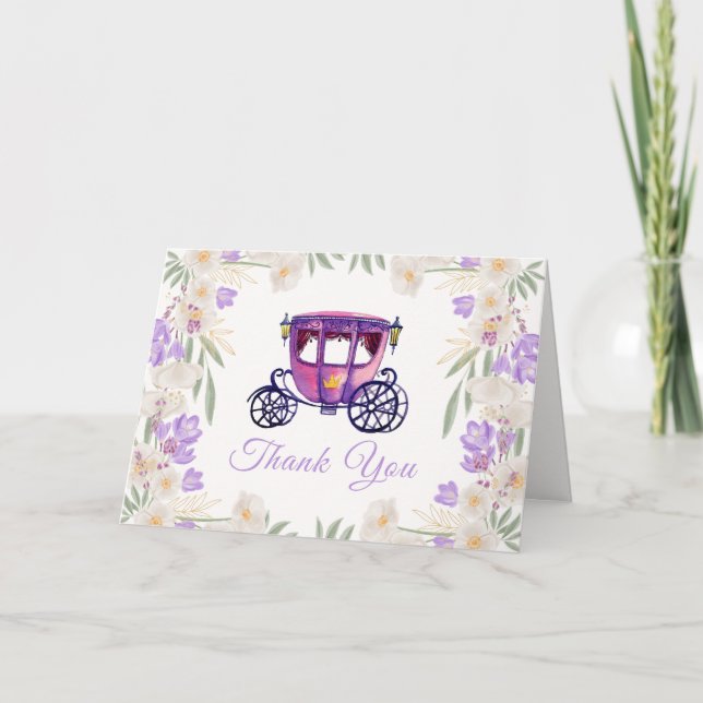 Tarjeta De Agradecimiento Lavender Floral Princess Carriage Baby Shower (Anverso)