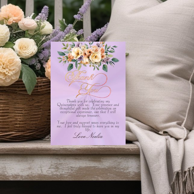 Tarjeta De Agradecimiento Lavender - Floral & Silver Tiara Quinceanera (Subido por el creador)