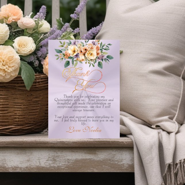 Tarjeta De Agradecimiento Lavender - Floral & Silver Tiara Quinceanera (Subido por el creador)