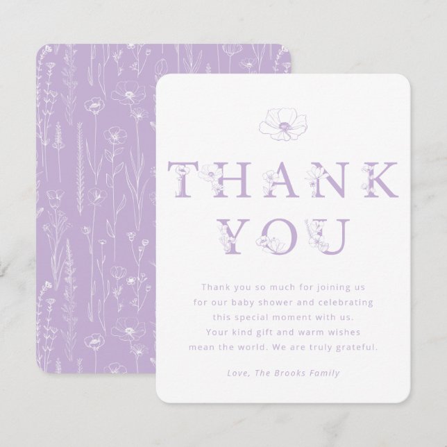 Tarjeta De Agradecimiento Lavender Floral Thank You Card | Baby Shower (Anverso / Reverso)