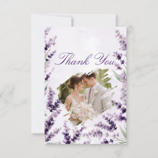Tarjeta De Agradecimiento Lavender Floral Watercolor Photo Wedding Thank You