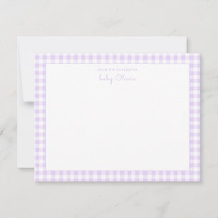 Tarjeta De Agradecimiento Lavender Gingham Check Baby Girl Flat Gracias