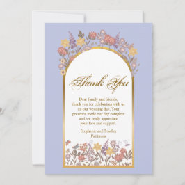 Tarjeta De Agradecimiento Lavender Gold Script Moderno Floral Elegante Boda