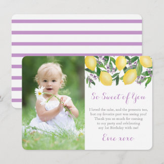 Tarjeta De Agradecimiento Lavender Lemons, Pequeña Niña, foto de la fiesta d