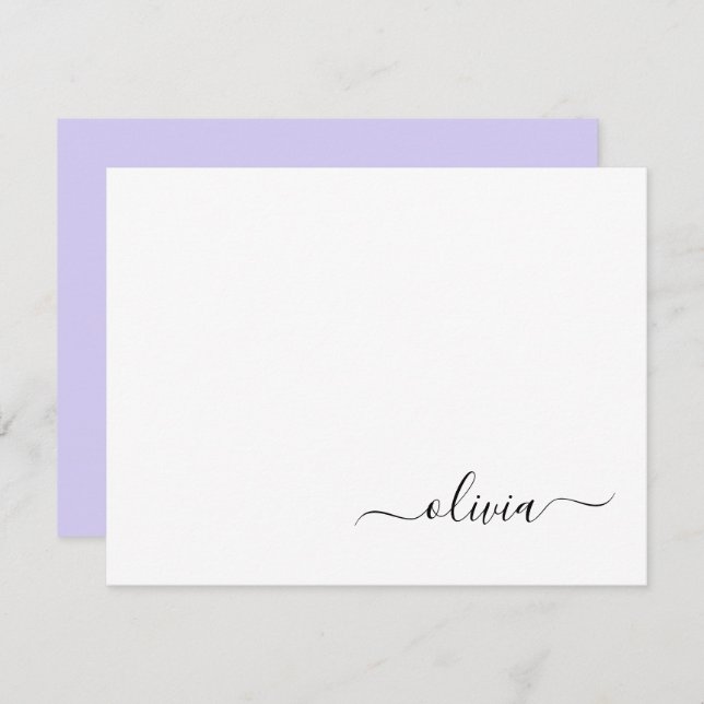 Tarjeta De Agradecimiento Lavender Morado Guión Moderno Monograma Giratorio (Anverso / Reverso)