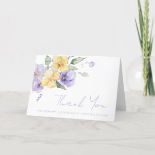 Tarjeta De Agradecimiento Lavender morado y sol Boda floral amarillo
