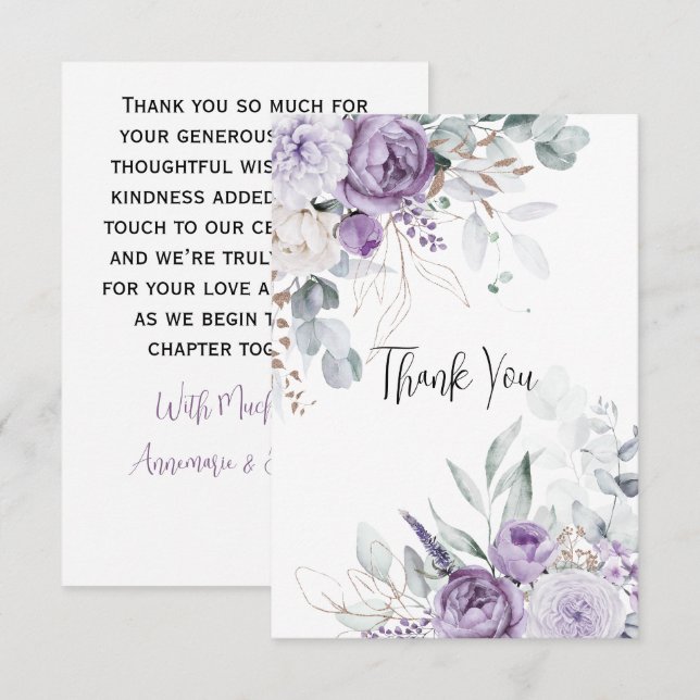 Tarjeta De Agradecimiento Lavender Peonies and White Roses Wedding Thank You (Anverso / Reverso)
