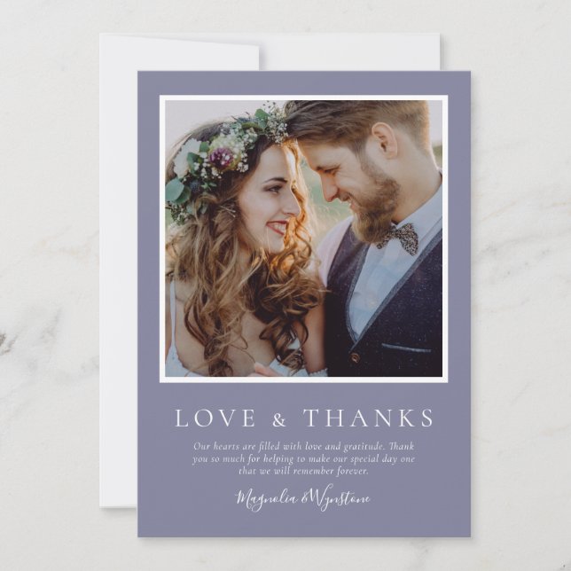 Tarjeta De Agradecimiento Lavender Photo Love & Gracias Boda (Anverso)
