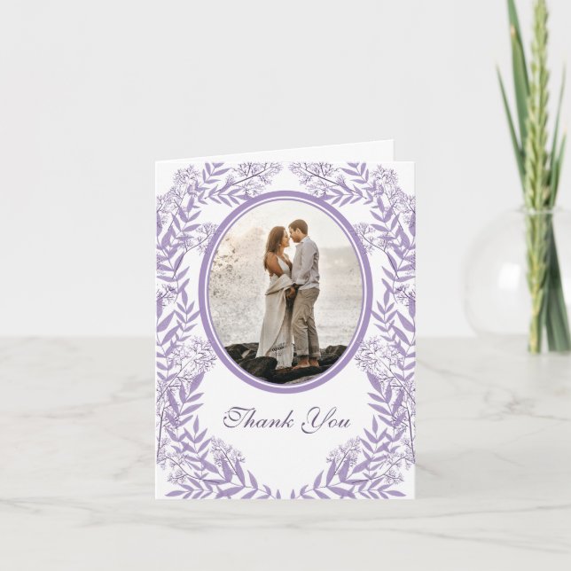 Tarjeta De Agradecimiento Lavender Purple Boda Botánico (Anverso)