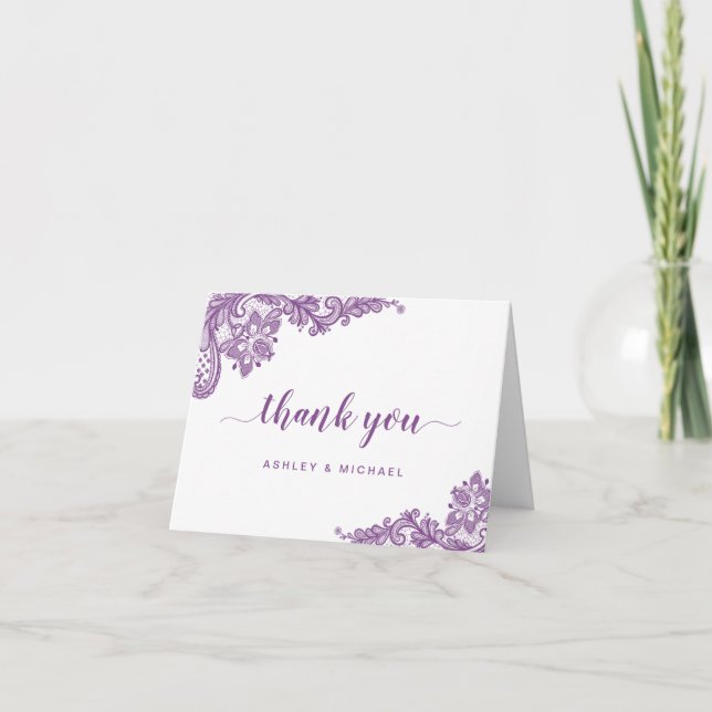 Tarjeta De Agradecimiento Lavender Purple Elegant Lace Floral Gracias (Anverso)