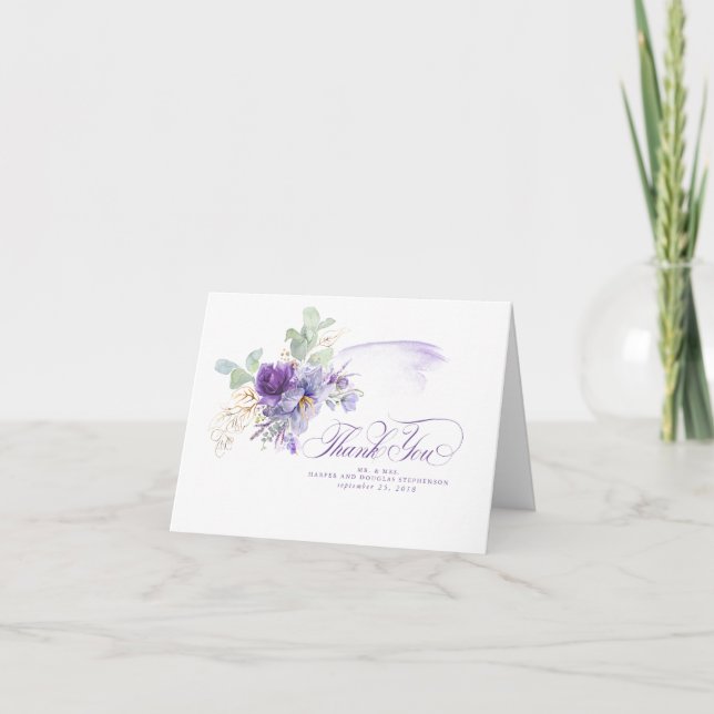 Tarjeta De Agradecimiento Lavender Purple Flowers Botanical Elegant Wedding (Anverso)