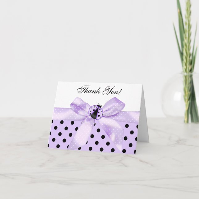 Tarjeta De Agradecimiento Lavender Purple Ladybug Gracias Cartas (Anverso)