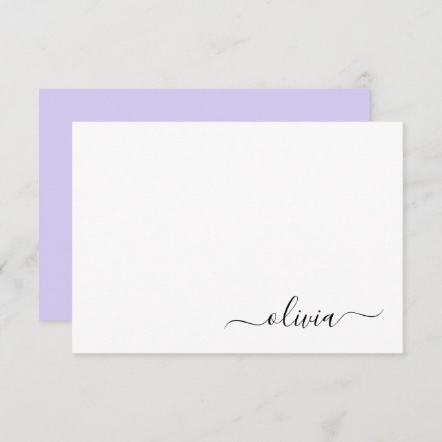 Tarjeta De Agradecimiento Lavender Purple Modern Script Girly Monograma Nomb (Anverso / Reverso)
