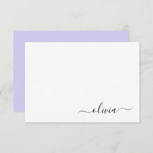 Tarjeta De Agradecimiento Lavender Purple Modern Script Girly Monograma Nomb