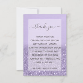 Tarjeta De Agradecimiento Lavender Purpurina Boda moderno