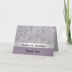 Tarjeta De Agradecimiento Lavender Silver Grunge Look Damask Gracias