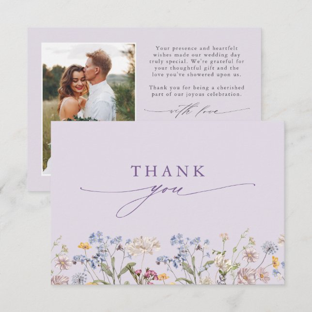 Tarjeta De Agradecimiento Lavender Spring Wildflower Meadow Garden Wedding  (Anverso / Reverso)