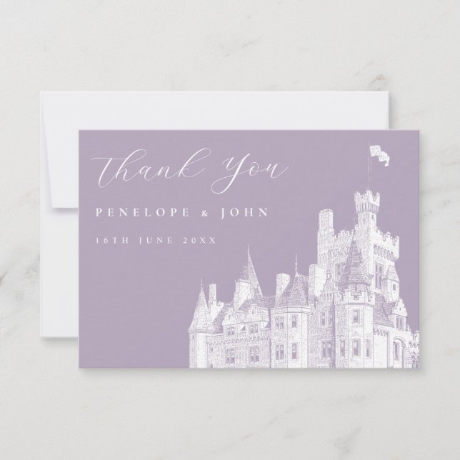 Tarjeta De Agradecimiento Lavender Vintage Castle Destination Wedding  (Anverso)