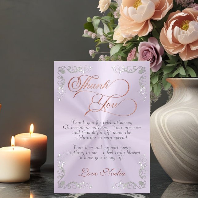 Tarjeta De Agradecimiento Lavender - Vintage Frame & Tiara Quinceanera (Subido por el creador)