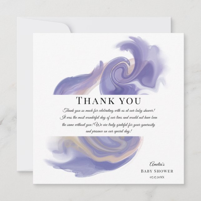 Tarjeta De Agradecimiento Lavender Watercolor Abstract Baby Shower (Anverso)