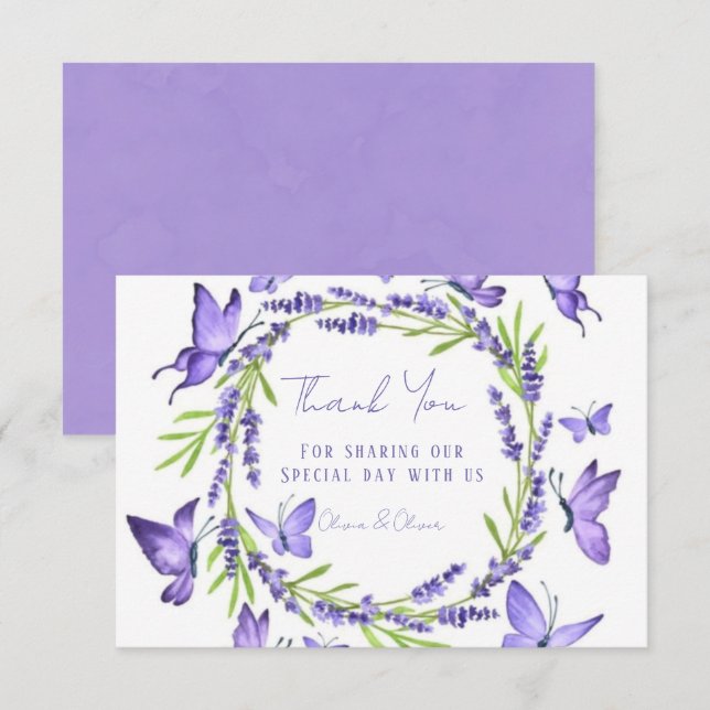 Tarjeta De Agradecimiento Lavender Wisteria & Butterflies Boda Gracias (Anverso / Reverso)
