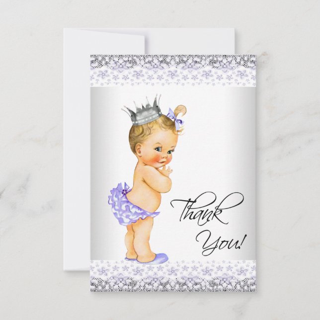 Tarjeta De Agradecimiento Lavender y Baby Shower gris gracias (Anverso)
