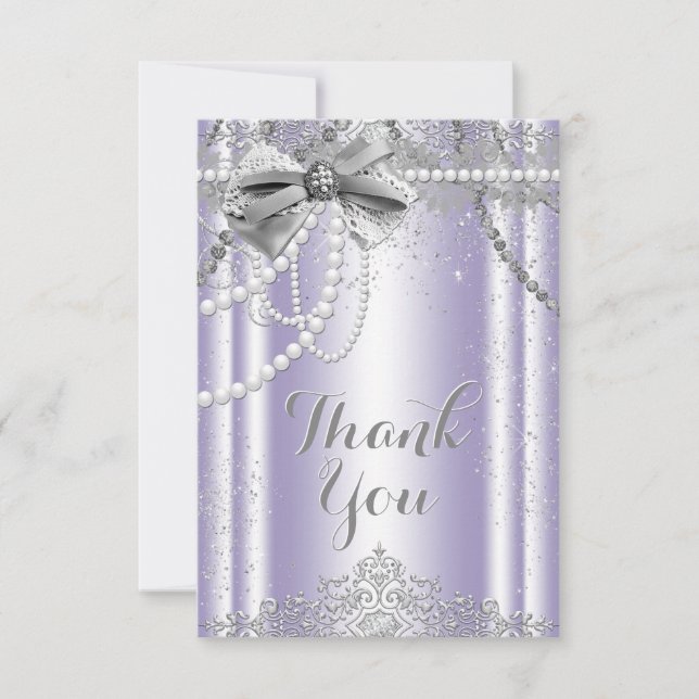 Tarjeta De Agradecimiento Lavender y Gray Pearl Gracias (Anverso)