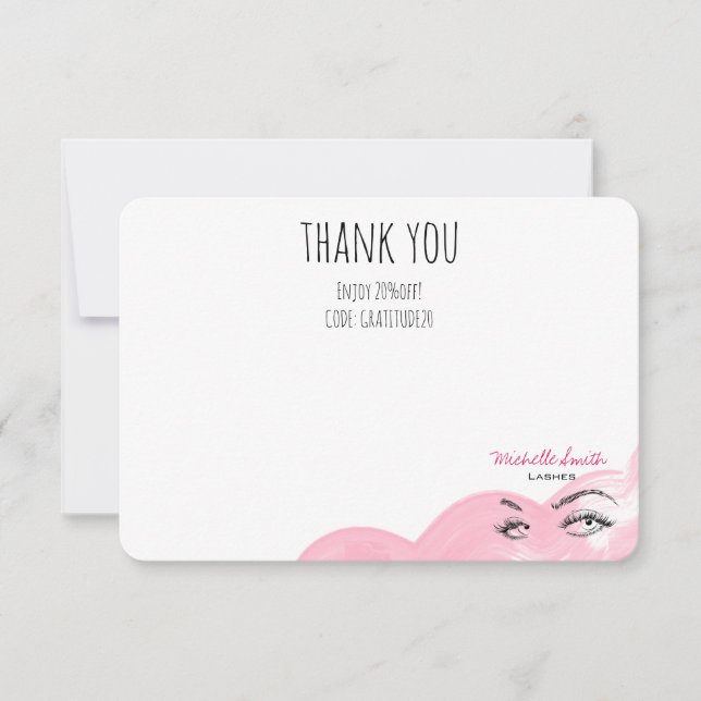 Tarjeta De Agradecimiento Lázagos de maquillaje Filo Rosado Gracias Descuent (Anverso)