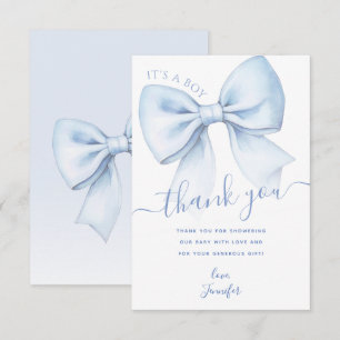 Tarjeta De Agradecimiento Lazo Azul Es un Niño Coqueta Baby Shower