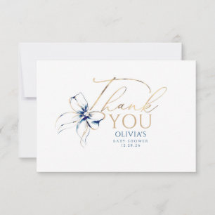 Tarjeta De Agradecimiento Lazo Azul Marino Elegante Caligrafía Gracias