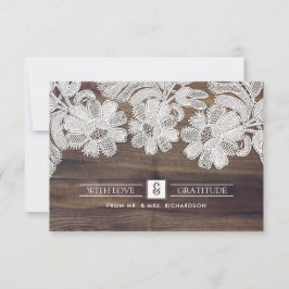 Tarjeta De Agradecimiento Lazo blanco | Barn Wood Boda Gracias Cartas