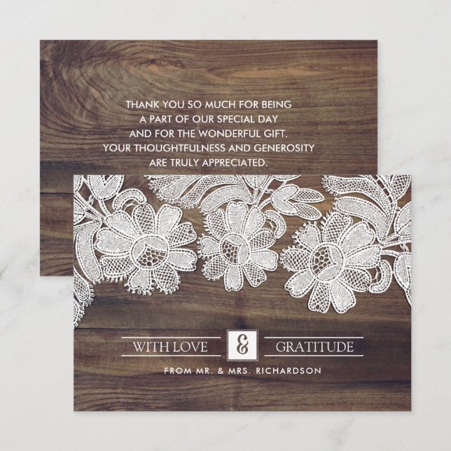 Tarjeta De Agradecimiento Lazo blanco | Barn Wood Boda Gracias Cartas