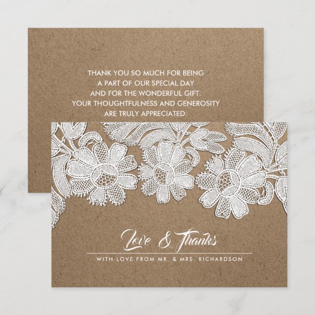 Tarjeta De Agradecimiento Lazo blanco | Kraft Paper Boda Gracias Cartas (Anverso / Reverso)