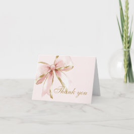Tarjeta De Agradecimiento Lazo Coqueto de Rosa y Oro Sweet Sixteen