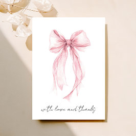 Tarjeta De Agradecimiento Lazo Coquette Rosa Regader de Boda de Acuarela
