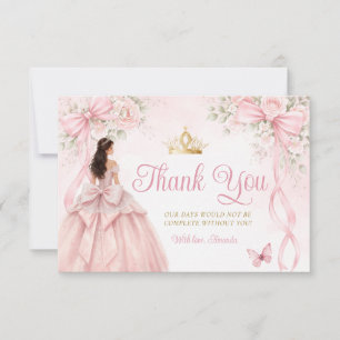 Tarjeta De Agradecimiento Lazo de cinta floral rosa rubor Quinceañera Floral