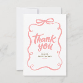 Tarjeta De Agradecimiento Lazo de cinta rosa caprichosa ducha de novia