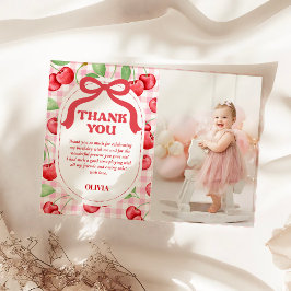 Tarjeta De Agradecimiento Lazo de Coqueta Rojo Cumpleaños de Cereza Foto