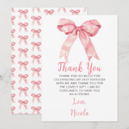 Tarjeta De Agradecimiento Lazo de Coqueta Rosa Fiesta de Cumpleaños