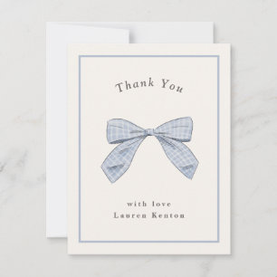 Tarjeta De Agradecimiento Lazo de Cuadro Escocés Azul Claro Elegante para Ba
