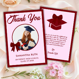 Tarjeta De Agradecimiento Lazo de Cuadros de Borgoña Foto Graduación