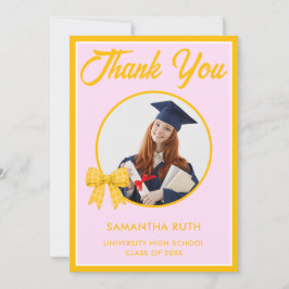 Tarjeta De Agradecimiento Lazo de gingham amarillo Foto Graduación